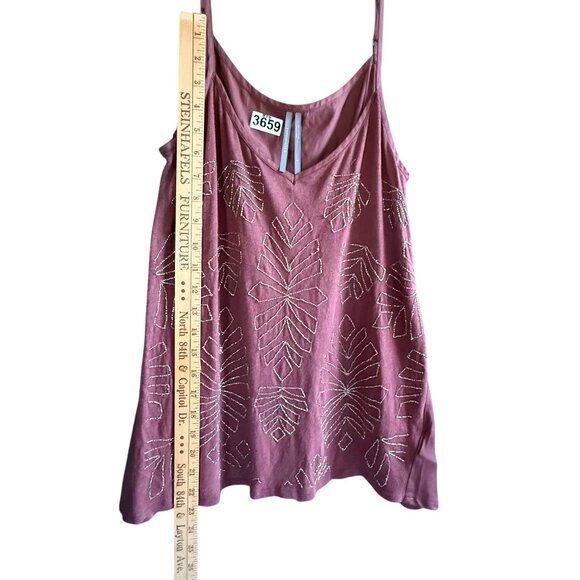 By Anthropologie Anthro Alison Beaded Cami Tank Top Medium Brown Sleeveless - Picture 7 of 9